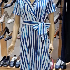 Women's Elegant Blue White Dress Striped